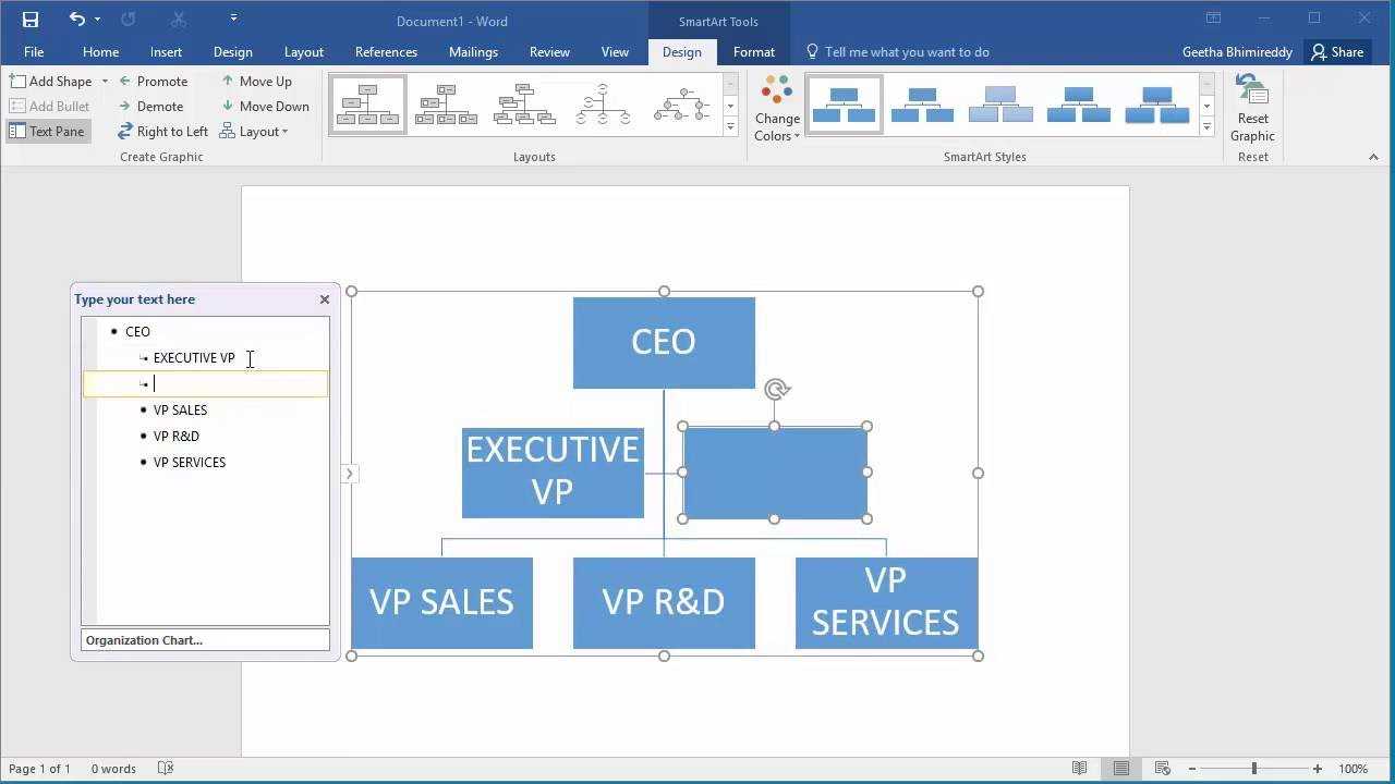How To Create An Organization Chart In Word 2016 Regarding Organization Chart Template Word