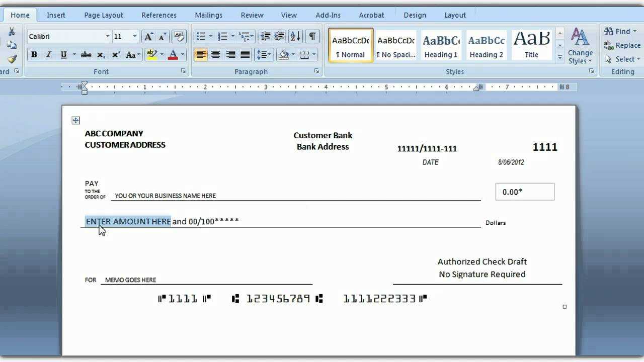 How To Print A Check Draft Template With Regard To Personal Check Template Word 2003