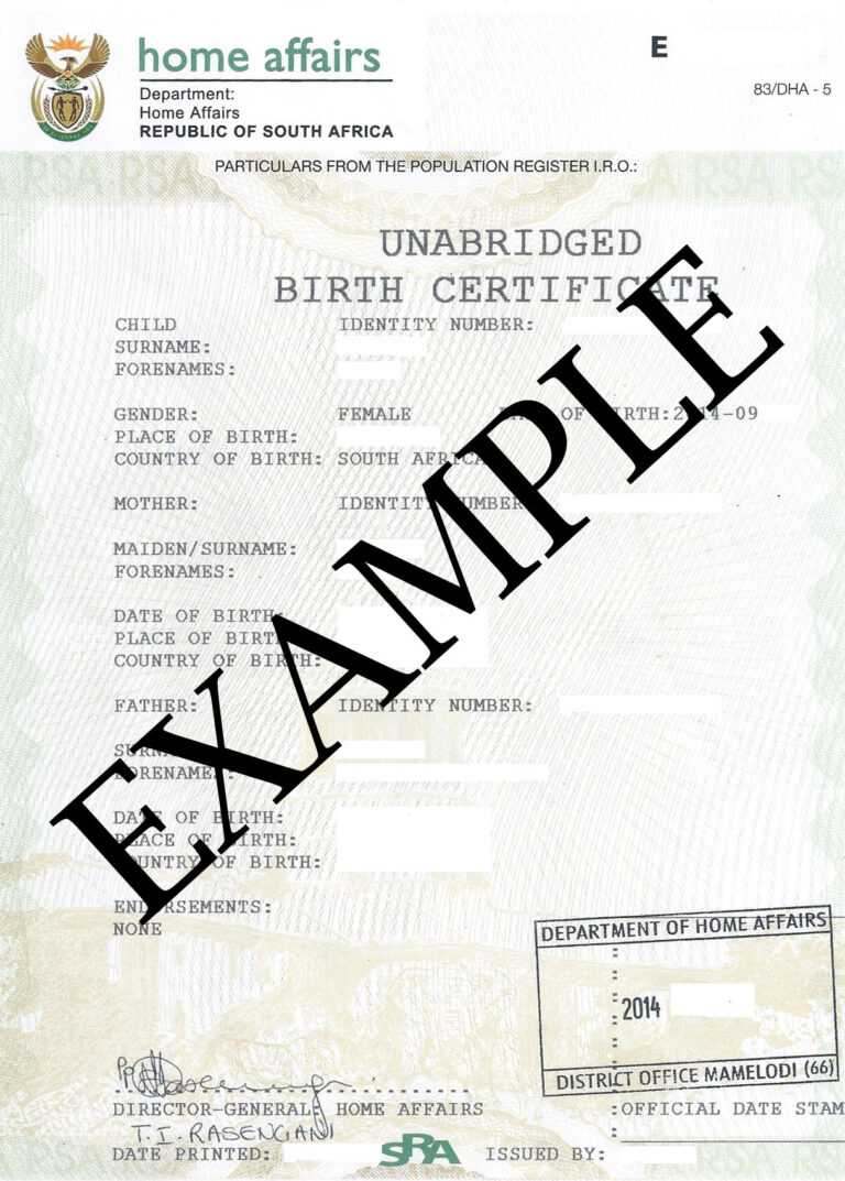 South African Birth Certificate Template