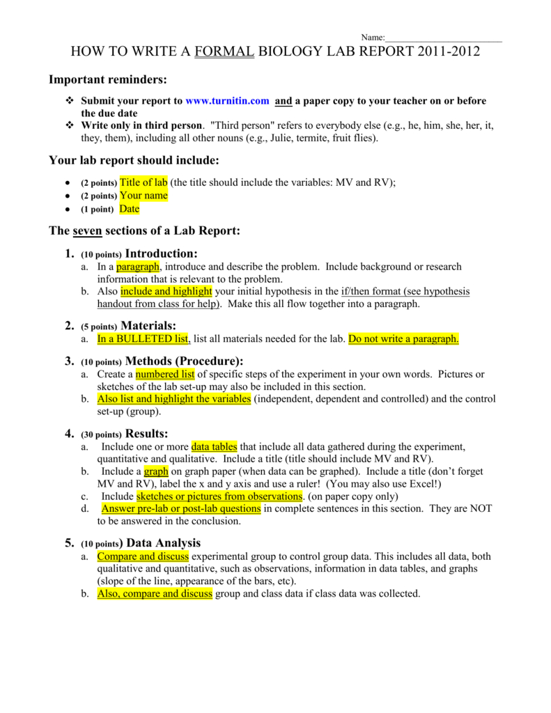 How To Write A Biology Lab Report Pertaining To Biology Lab Report Template