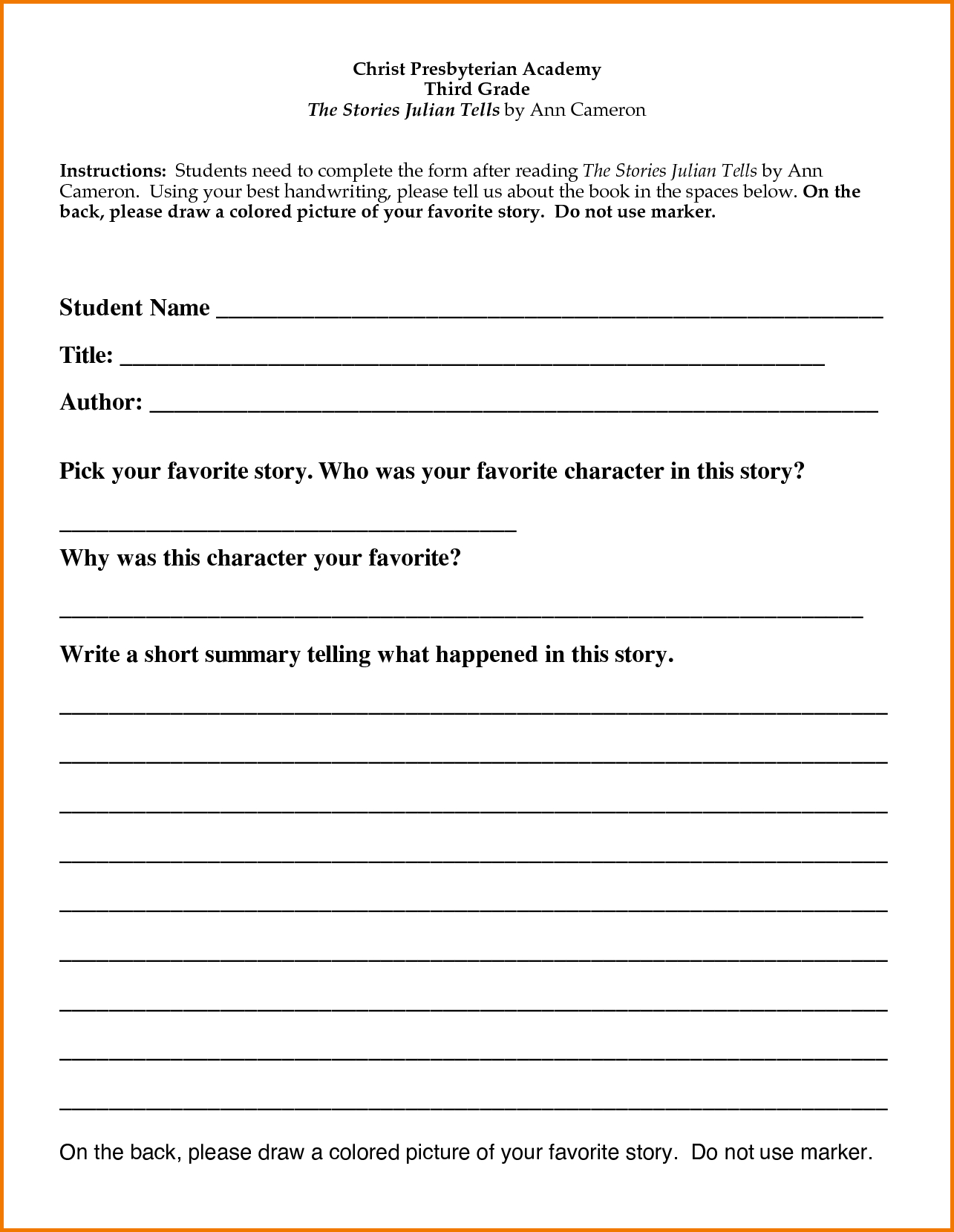 How To Write A Book Summary For 3Rd Grade | Cover Letter Pertaining To 2Nd Grade Book Report Template