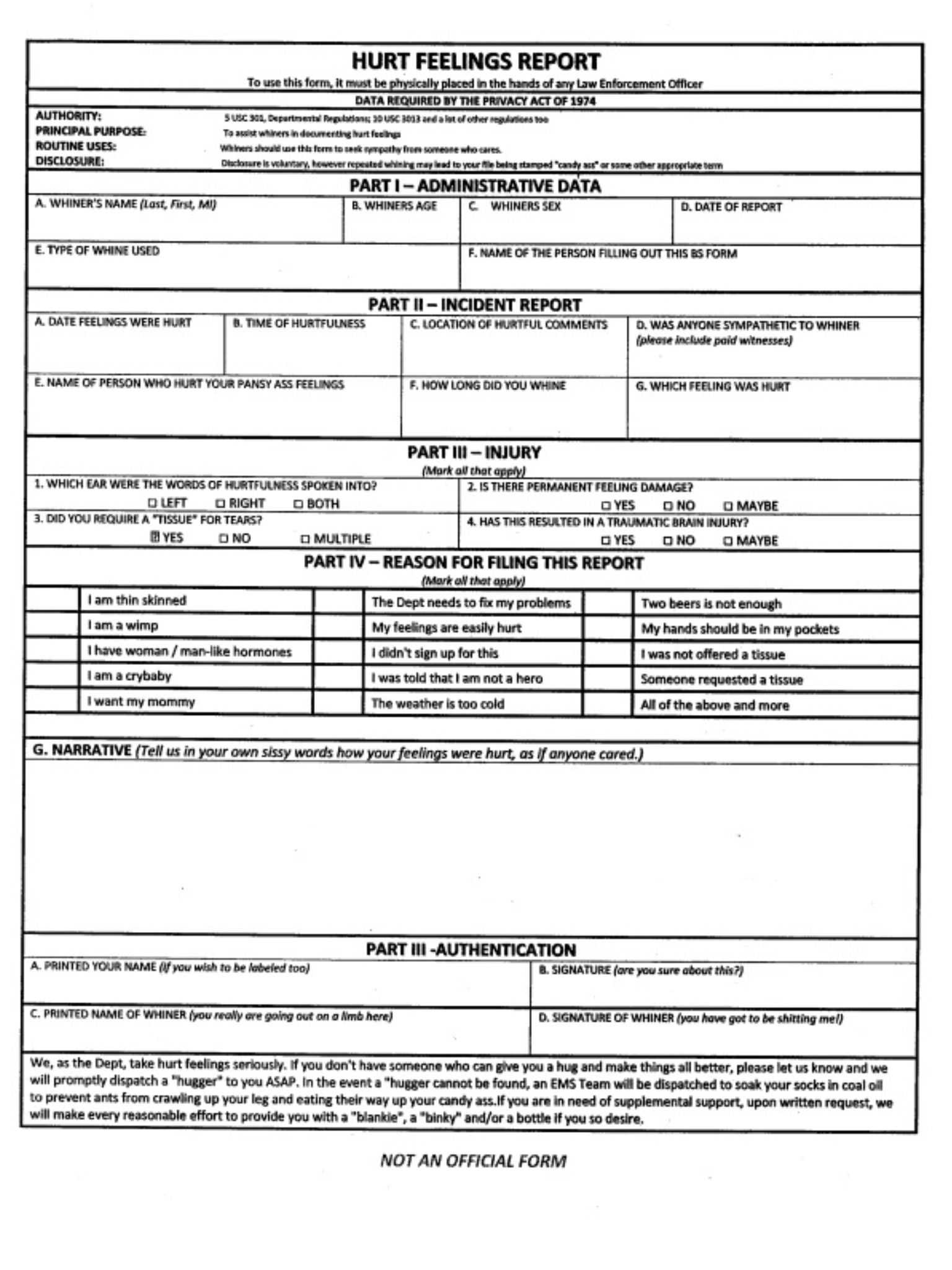 Hurt Feelings Report Template