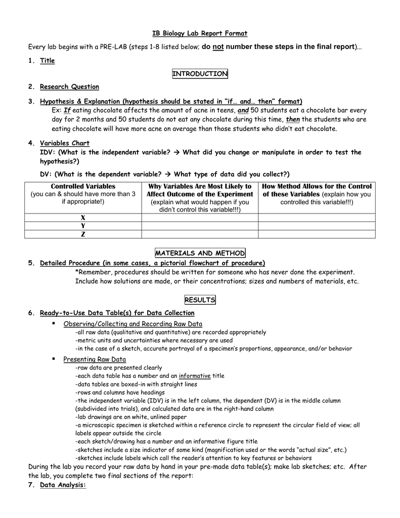 Ib Biology Lab Report Format Pertaining To Biology Lab Report Template