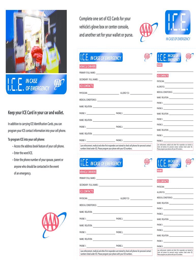 Ice Cards – Fill Online, Printable, Fillable, Blank | Pdffiller For In Case Of Emergency Card Template