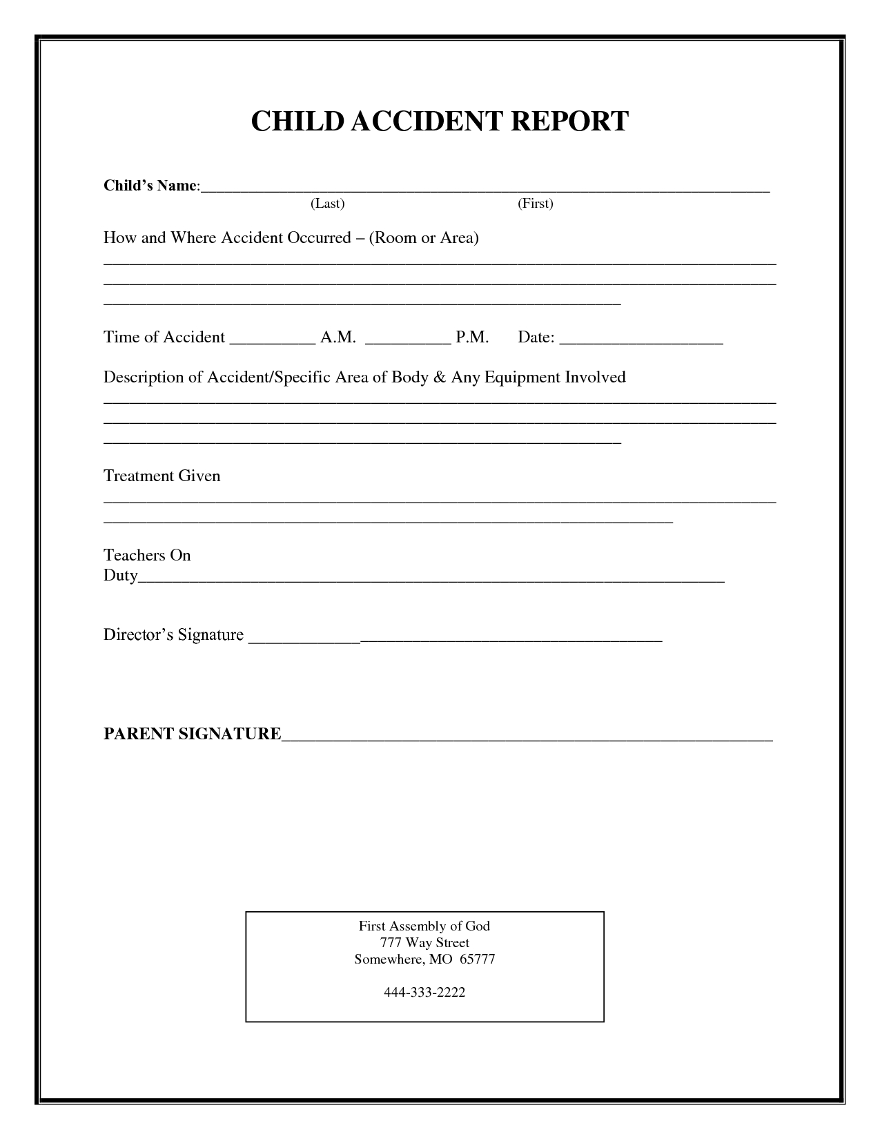 Incident Report Form Child Care | Child Accident Report With Regard To Medication Incident Report Form Template