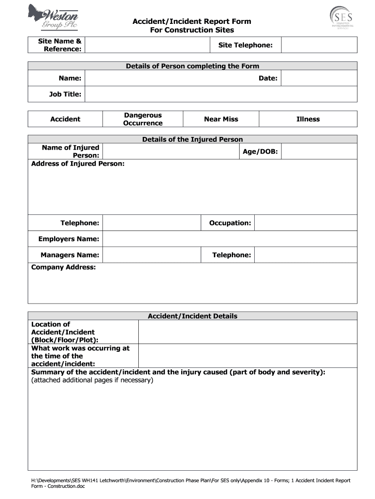 Incident Report Template - Fill Online, Printable, Fillable With Regard To Construction Accident Report Template