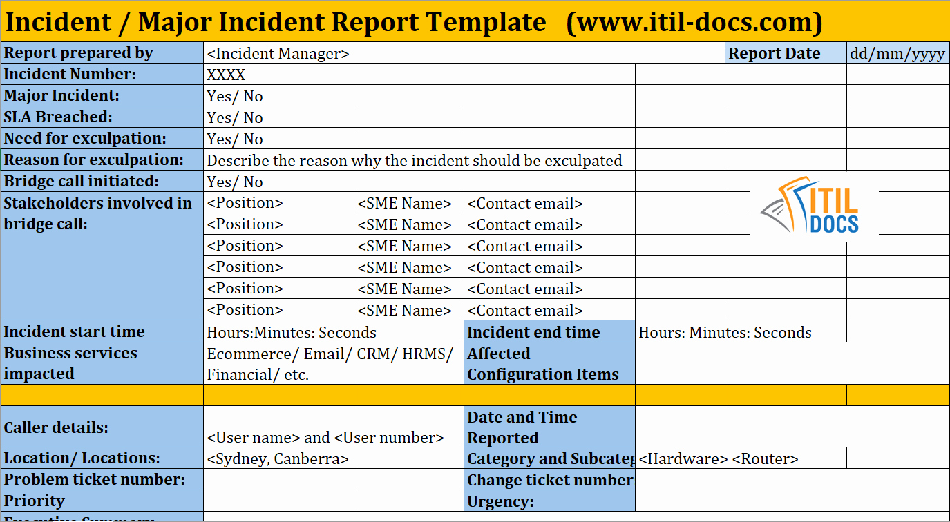 Incident Report Template Itil – Atlantaauctionco Intended For Itil Incident Report Form Template