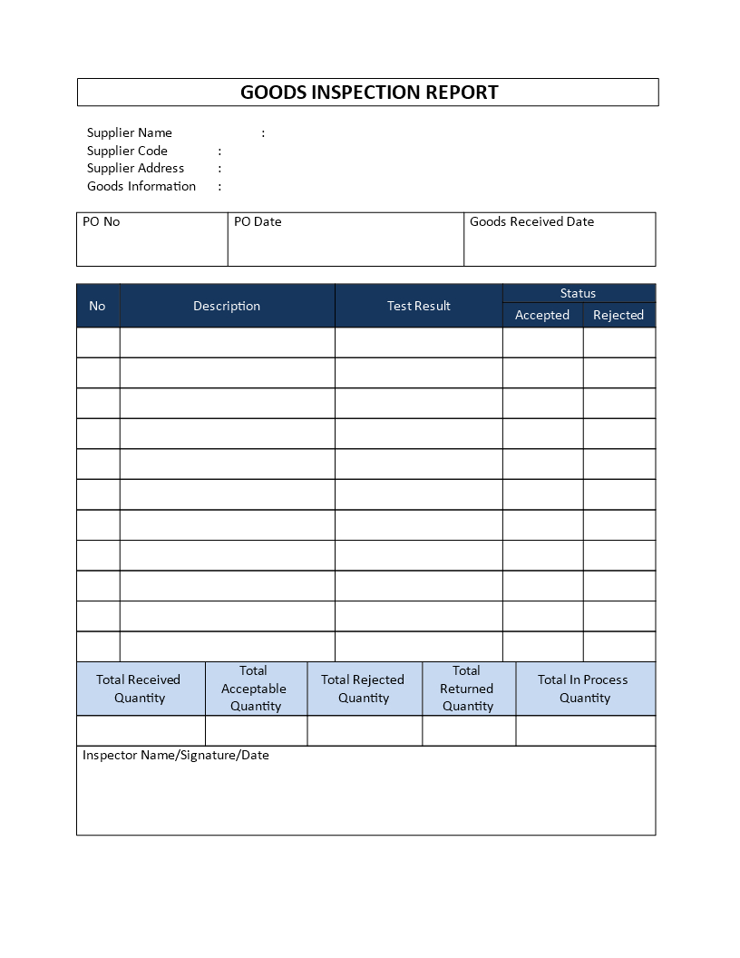 Incoming Goods Inspection Report – Download This Incoming For Part Inspection Report Template