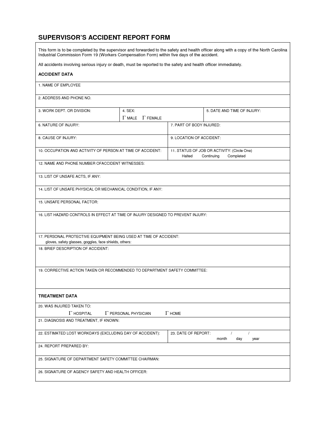 Industrial Accident Report Form Template | Supervisor's For Hazard Incident Report Form Template