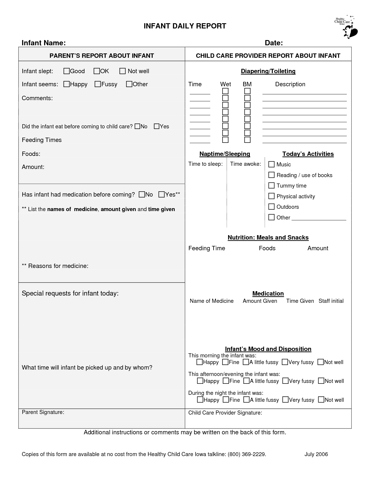 Infant Daily Report - Google Search | Infant Daily Report For Daycare Infant Daily Report Template