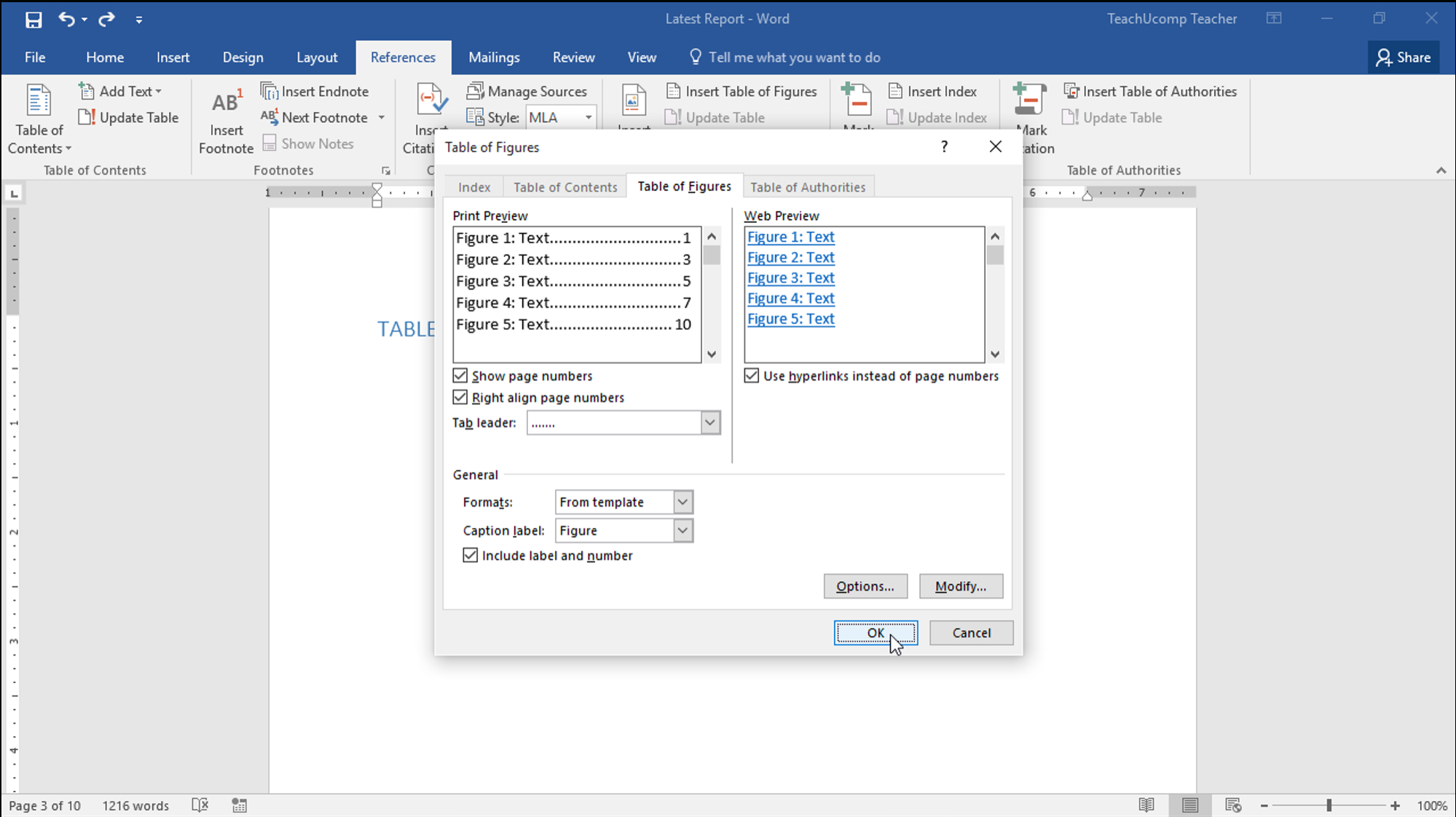 Insert A Table Of Figures In Word – Teachucomp, Inc. Throughout Word 2013 Table Of Contents Template