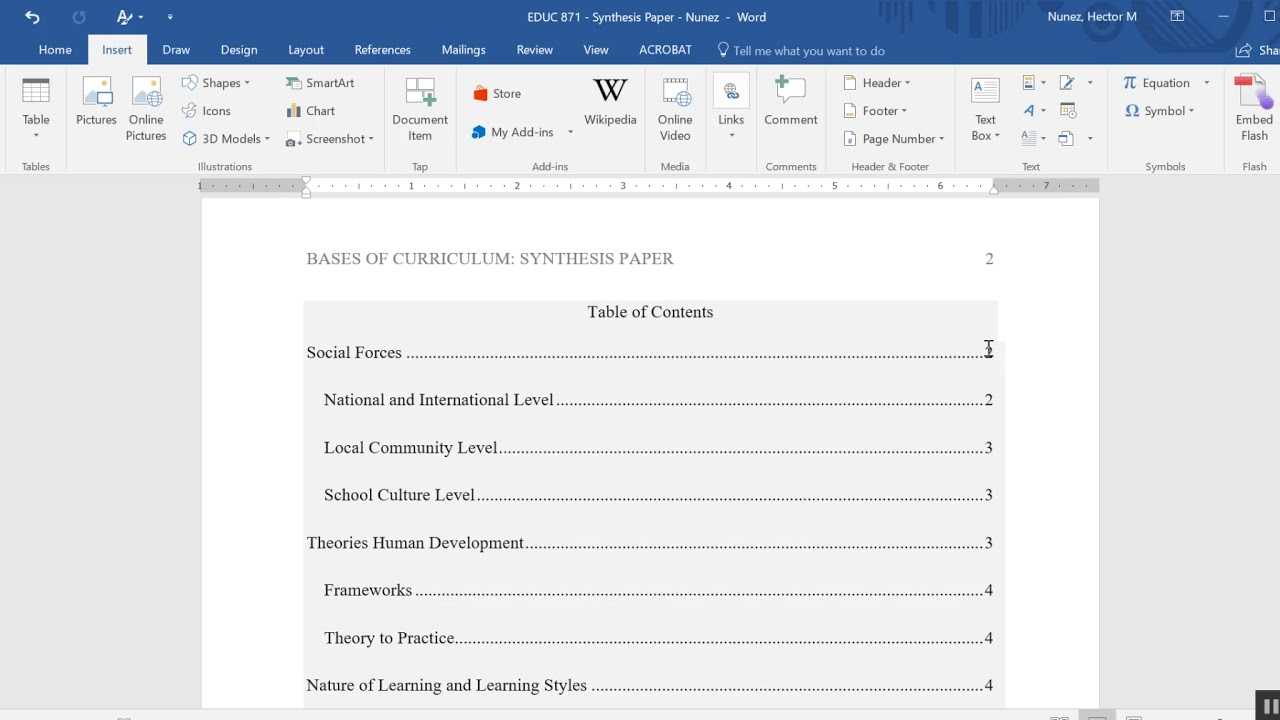 Inserting A Table Of Contents In An Apa Formatted Paper In Microsoft Word Table Of Contents Template