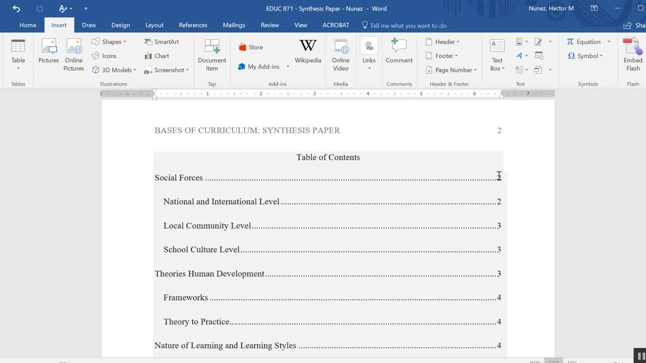 Inserting A Table Of Contents In An Apa Formatted Paper Within Word 2013 Table Of Contents Template