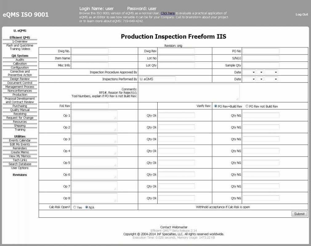 Engineering Inspection Report Template