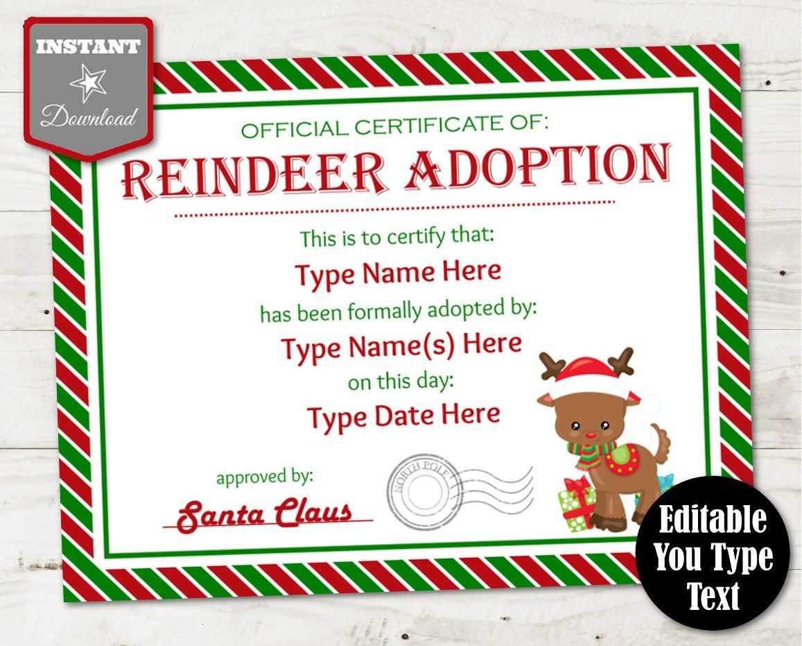 Instant Download Editable Reindeer Adoption Certificate/ You With Regard To Child Adoption Certificate Template