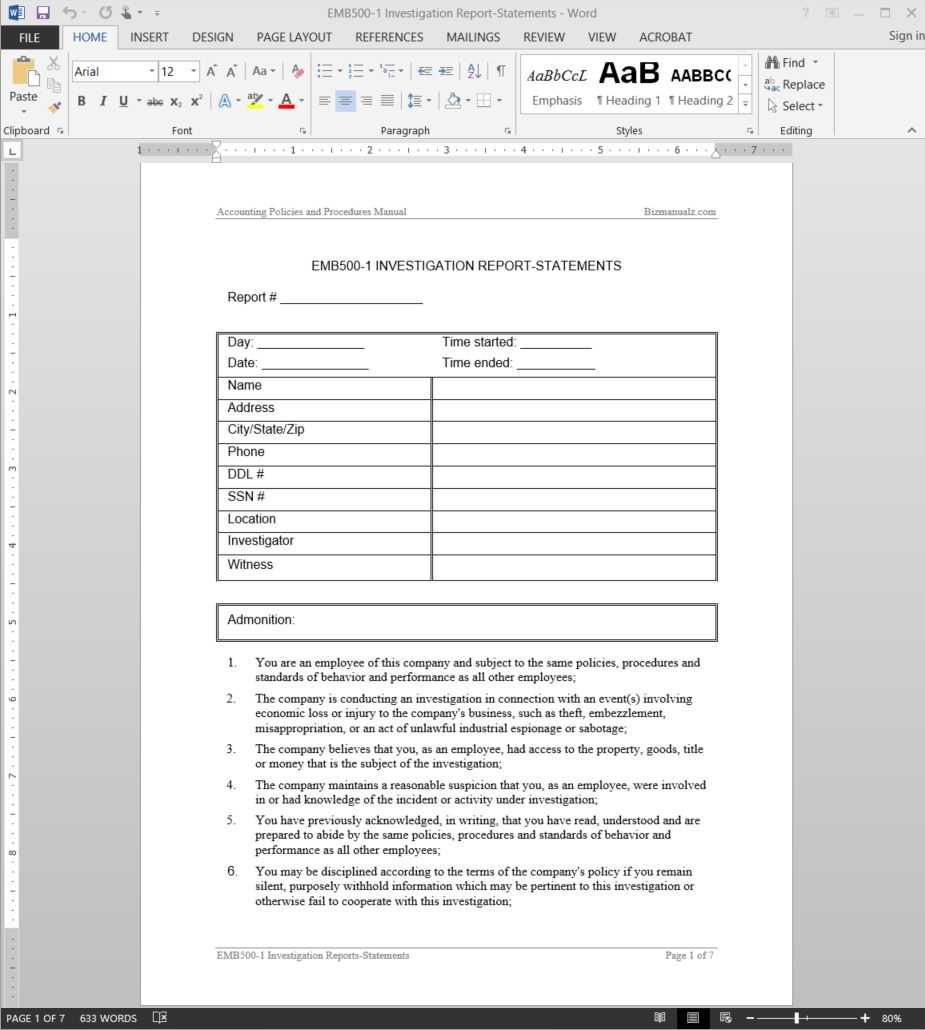 Investigation Report Template | Emb500 1 Throughout Hr Investigation Report Template