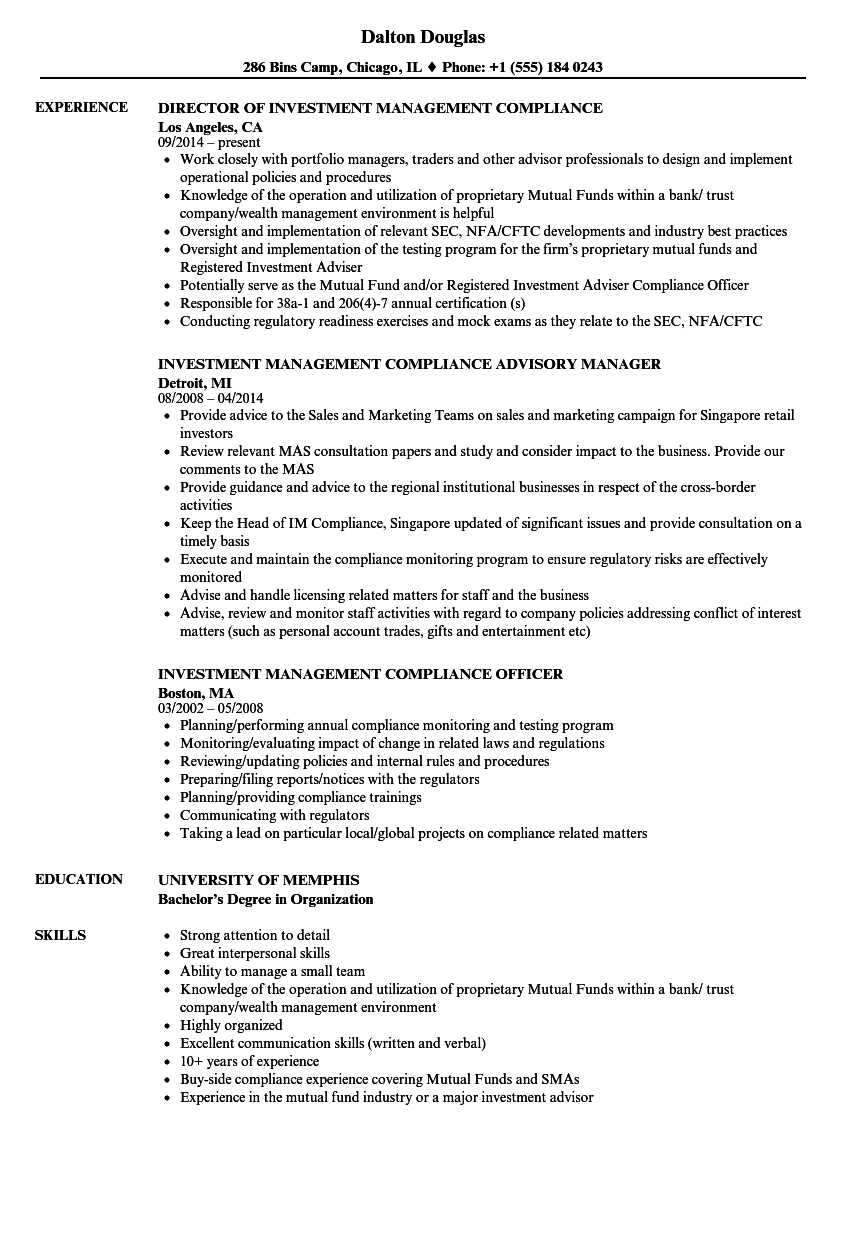 Investment Management Compliance Resume Samples | Velvet Jobs Pertaining To Compliance Monitoring Report Template