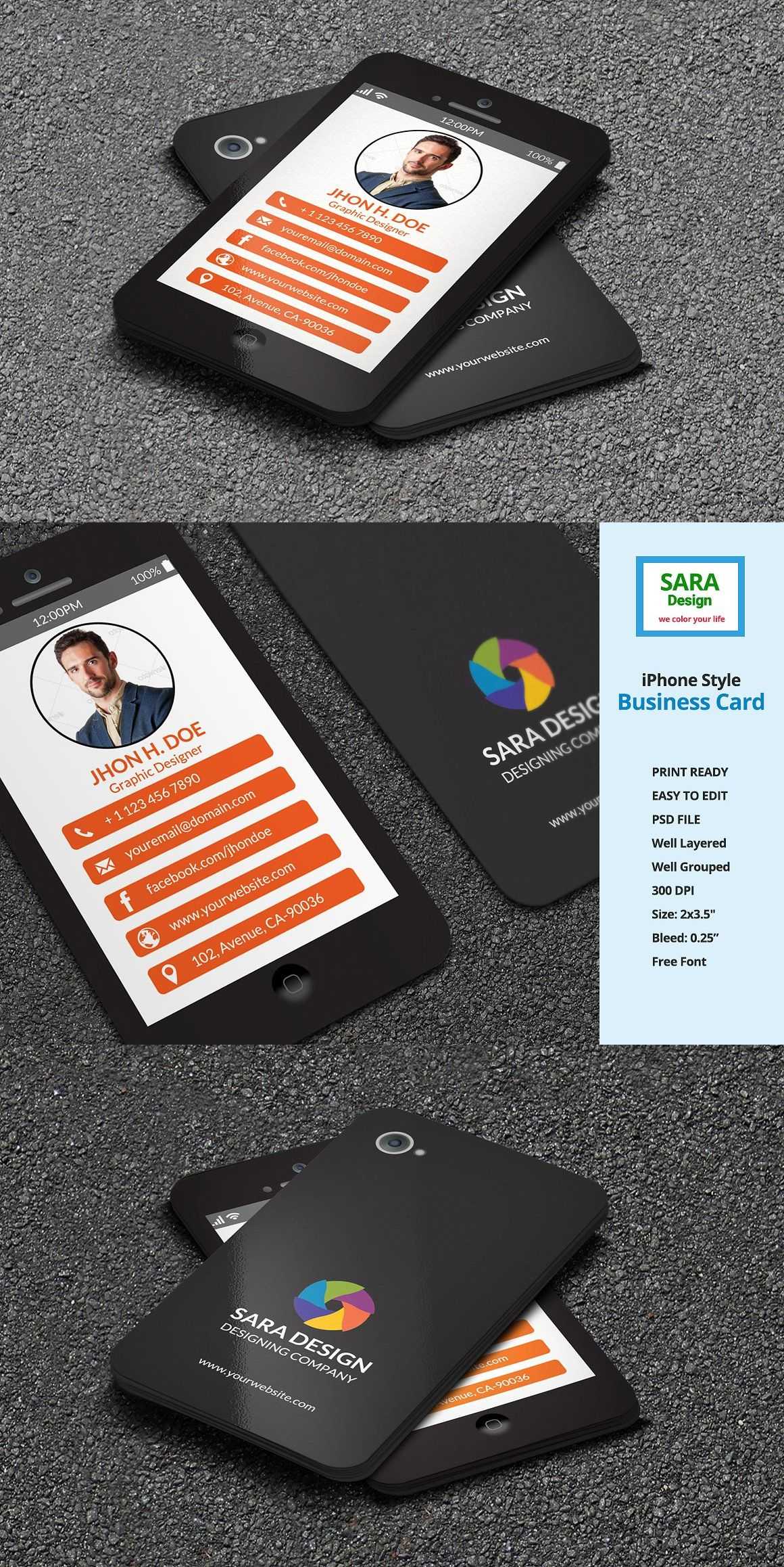 Iphone Stylish Business Card Templates Psd | Business Card Inside Iphone Business Card Template