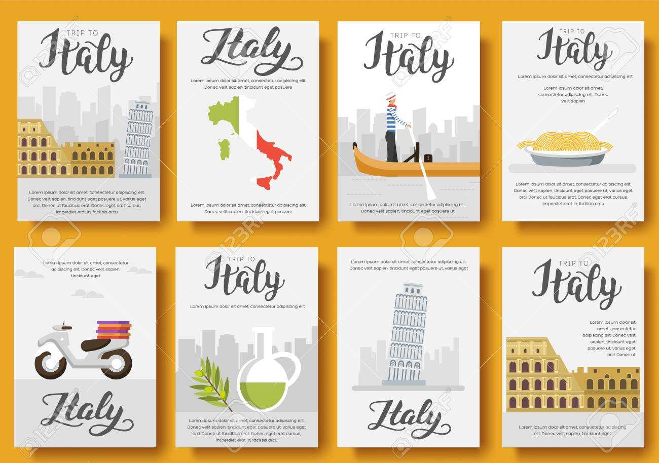 Italy Vector Brochure Cards Flat Set. Country Travel Template.. In Country Brochure Template