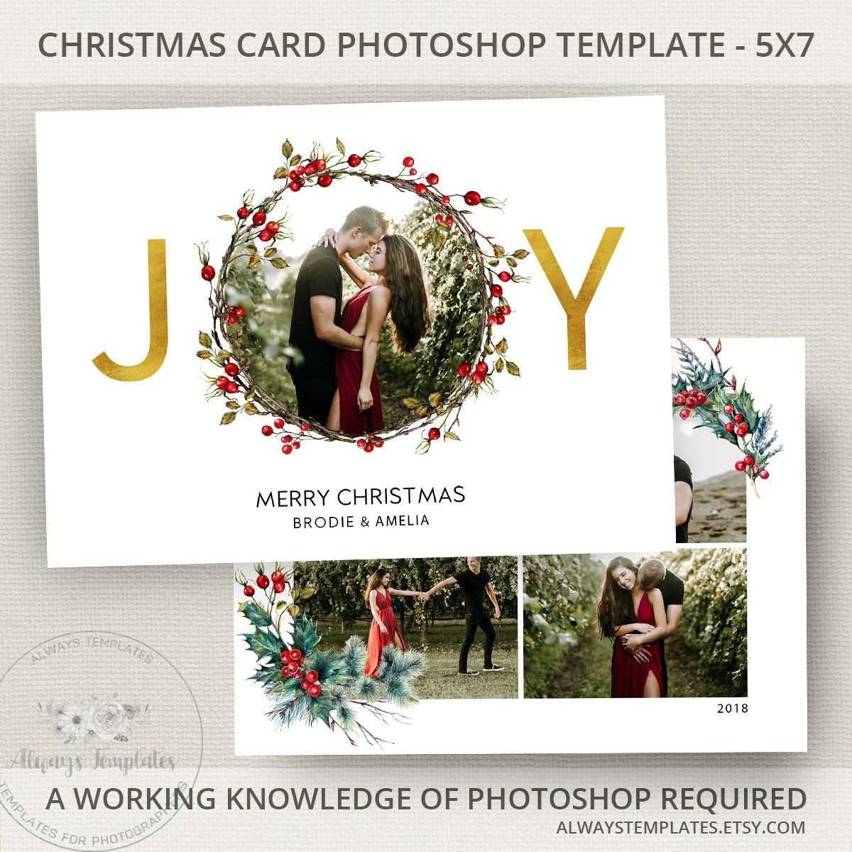 Joy Photo Christmas Card Template, Joy Christmas Card Inside Christmas Photo Card Templates Photoshop