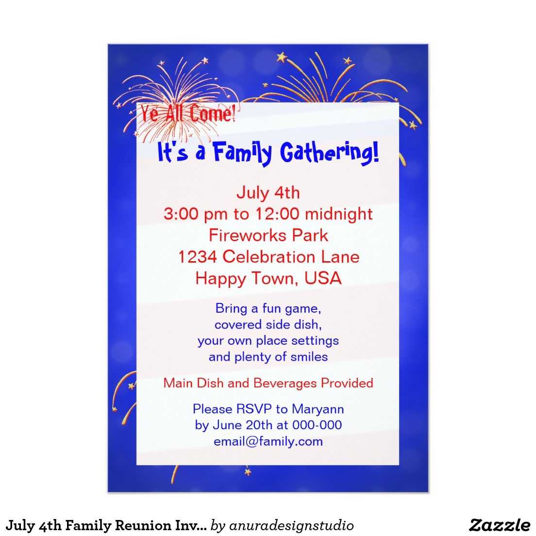 July 4Th Family Reunion Invitation | Zazzle | Family Intended For Reunion Invitation Card Templates