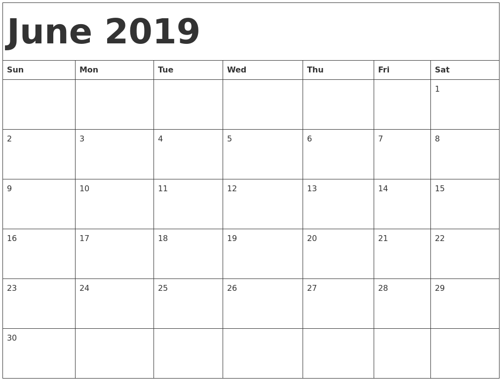 June Calendar 2019 Printable Pdf Word Template Free | Blank With Blank Word Search Template Free