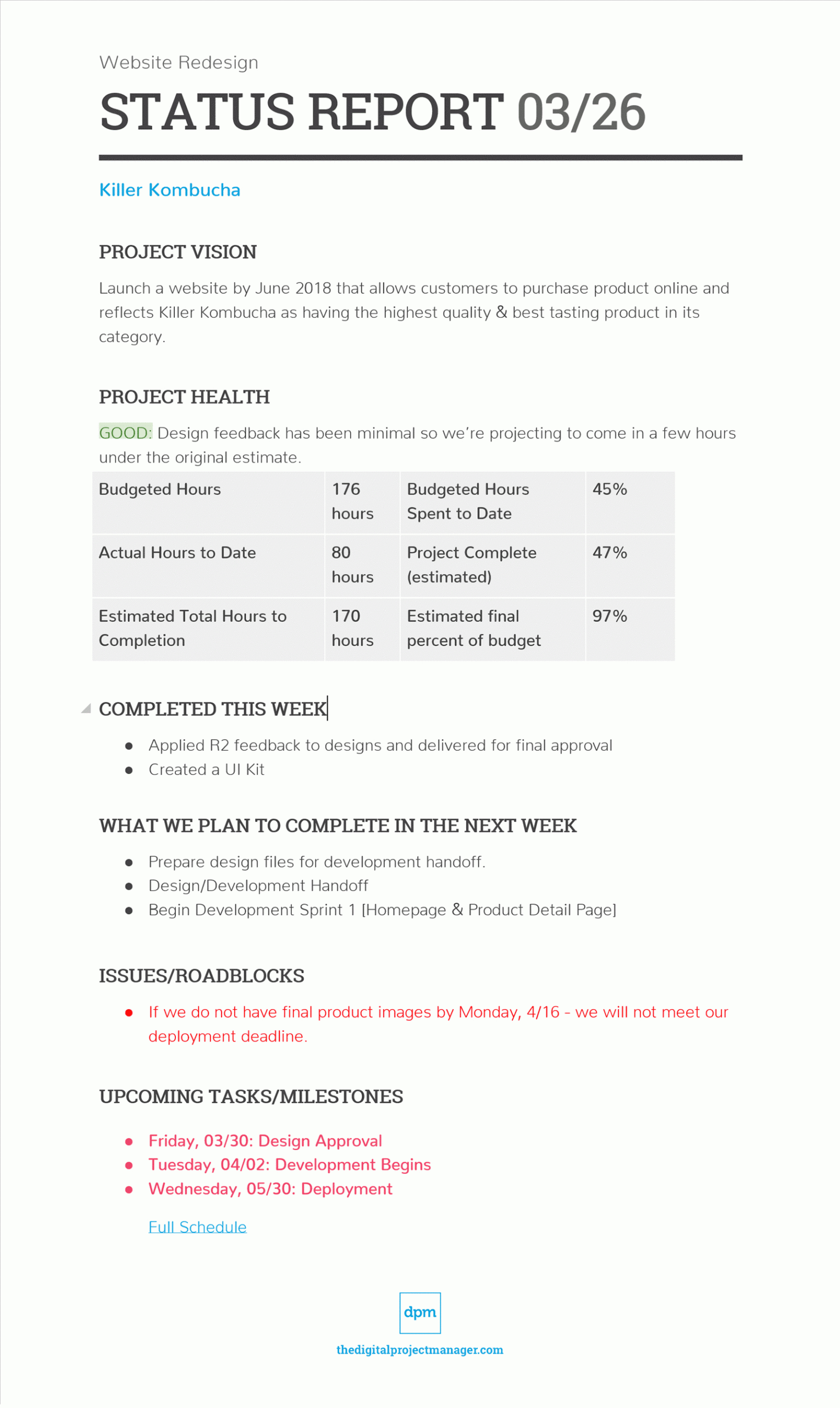 Keep Your Project On Track With Status Reports – The Digital For Project Status Report Email Template