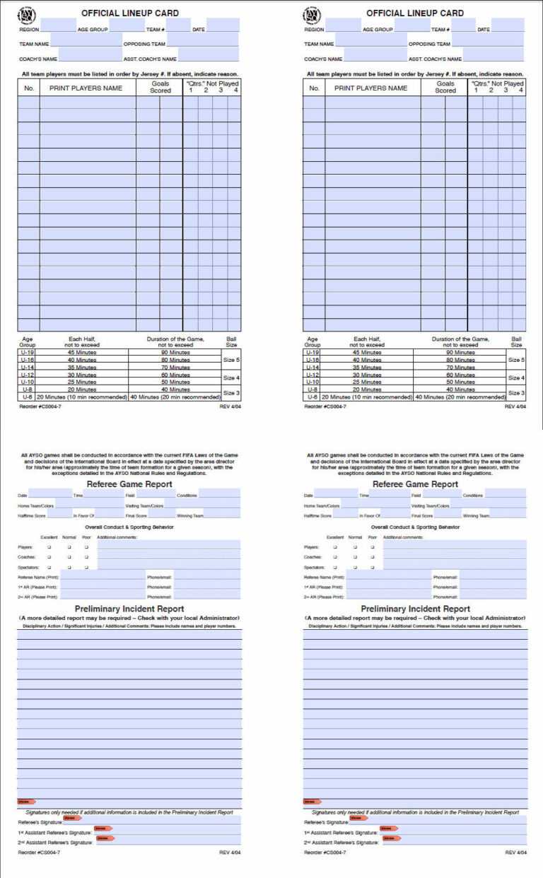 Football Referee Game Card Template