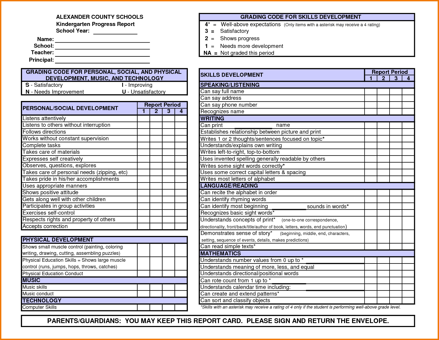 Kindergarten Report Card Template | Kindergarten Report With Regard To College Report Card Template