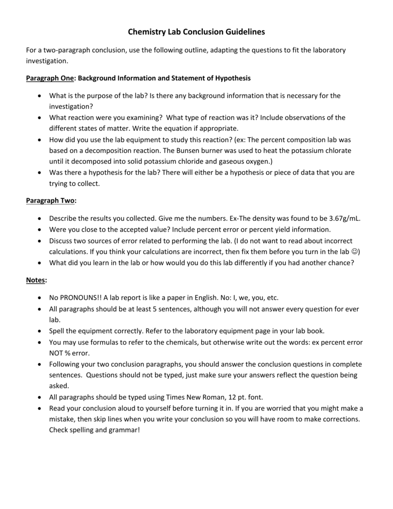 Lab Conclusion Paragraph Report Guidelines Intended For Lab Report Conclusion Template