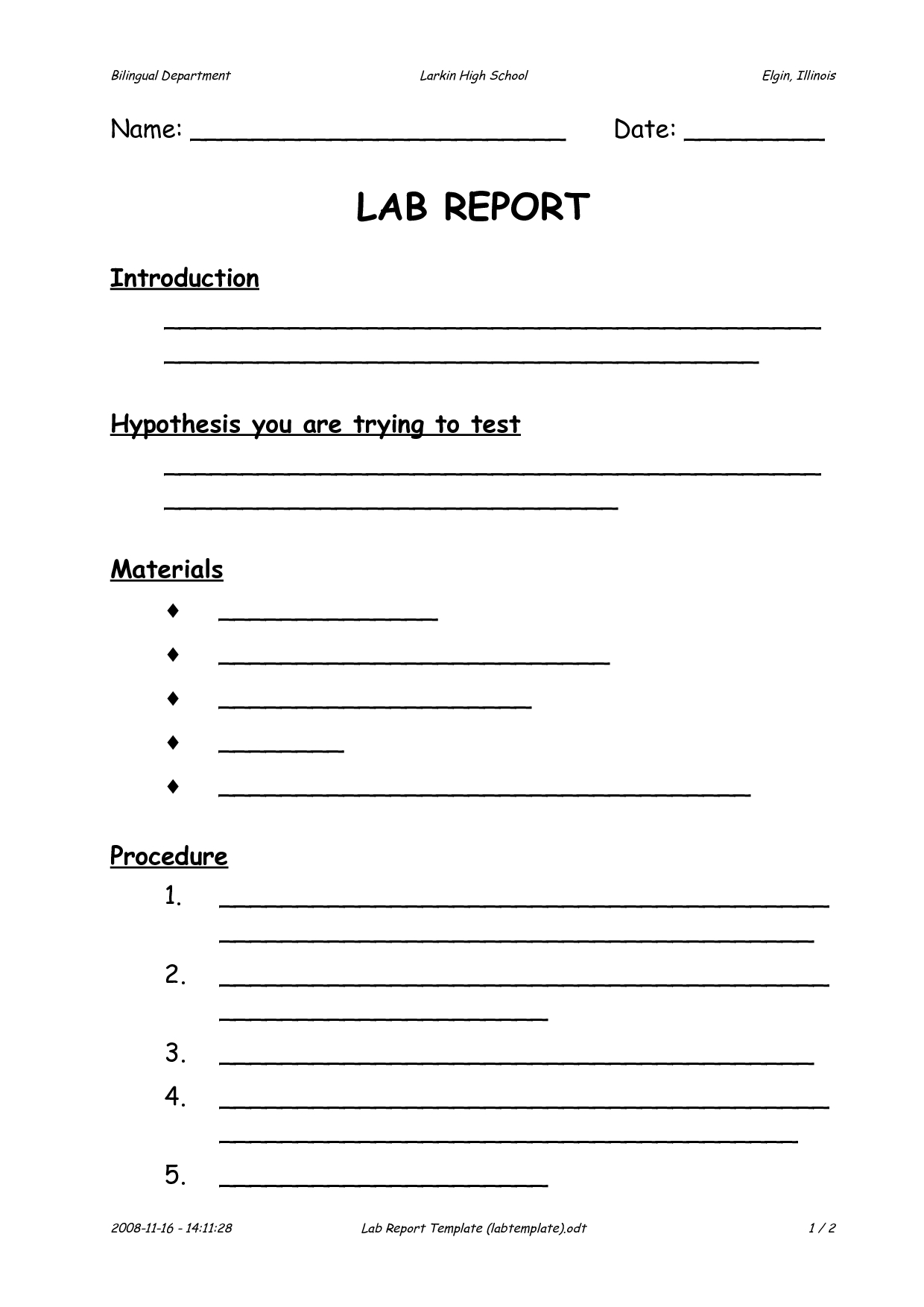 Lab Report Template | Madinbelgrade With Science Experiment Report Template