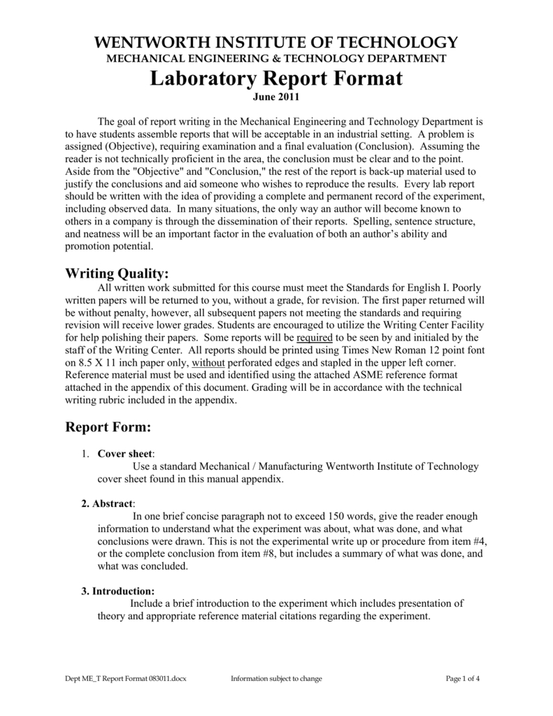 Laboratory Report Format With Regard To Engineering Lab Report Template