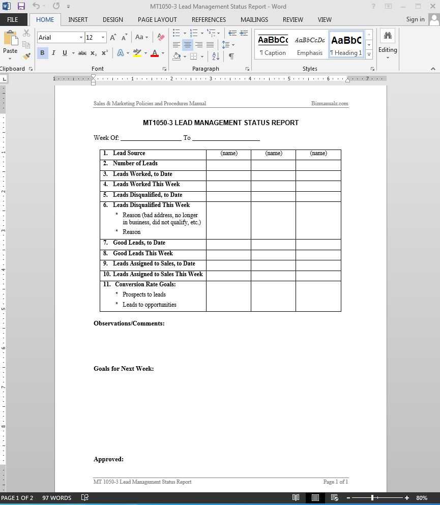Lead Management Status Report Template | Mt1050 3 Pertaining To Sales Management Report Template