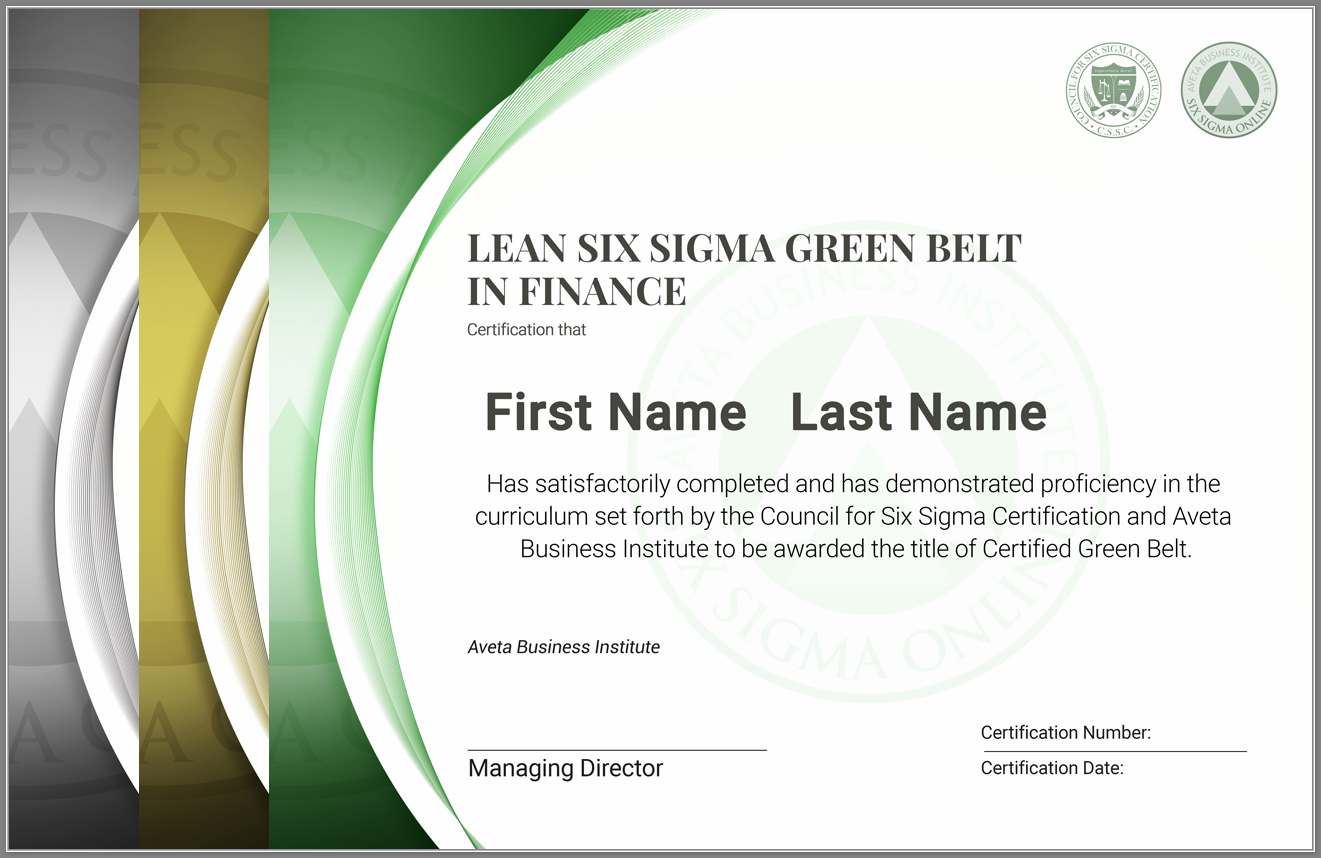 Lean Six Sigma Green Belt Certification In Finance Throughout Green Belt Certificate Template
