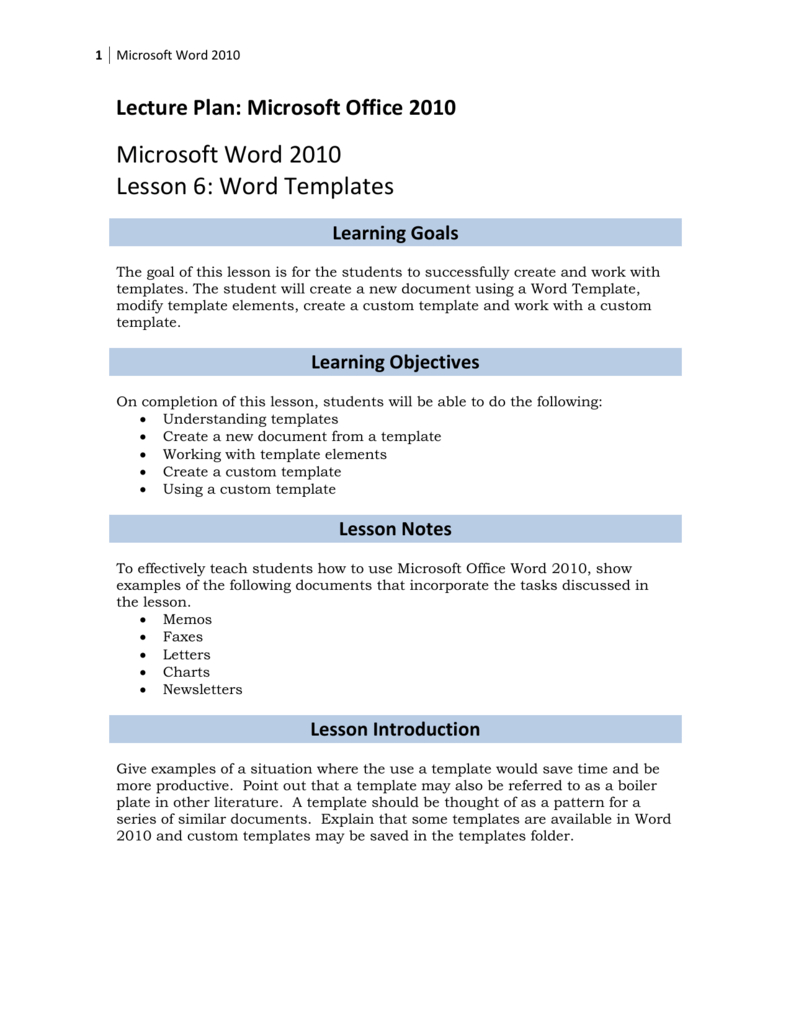 Lesson 6: Word Templates Within How To Use Templates In Word 2010