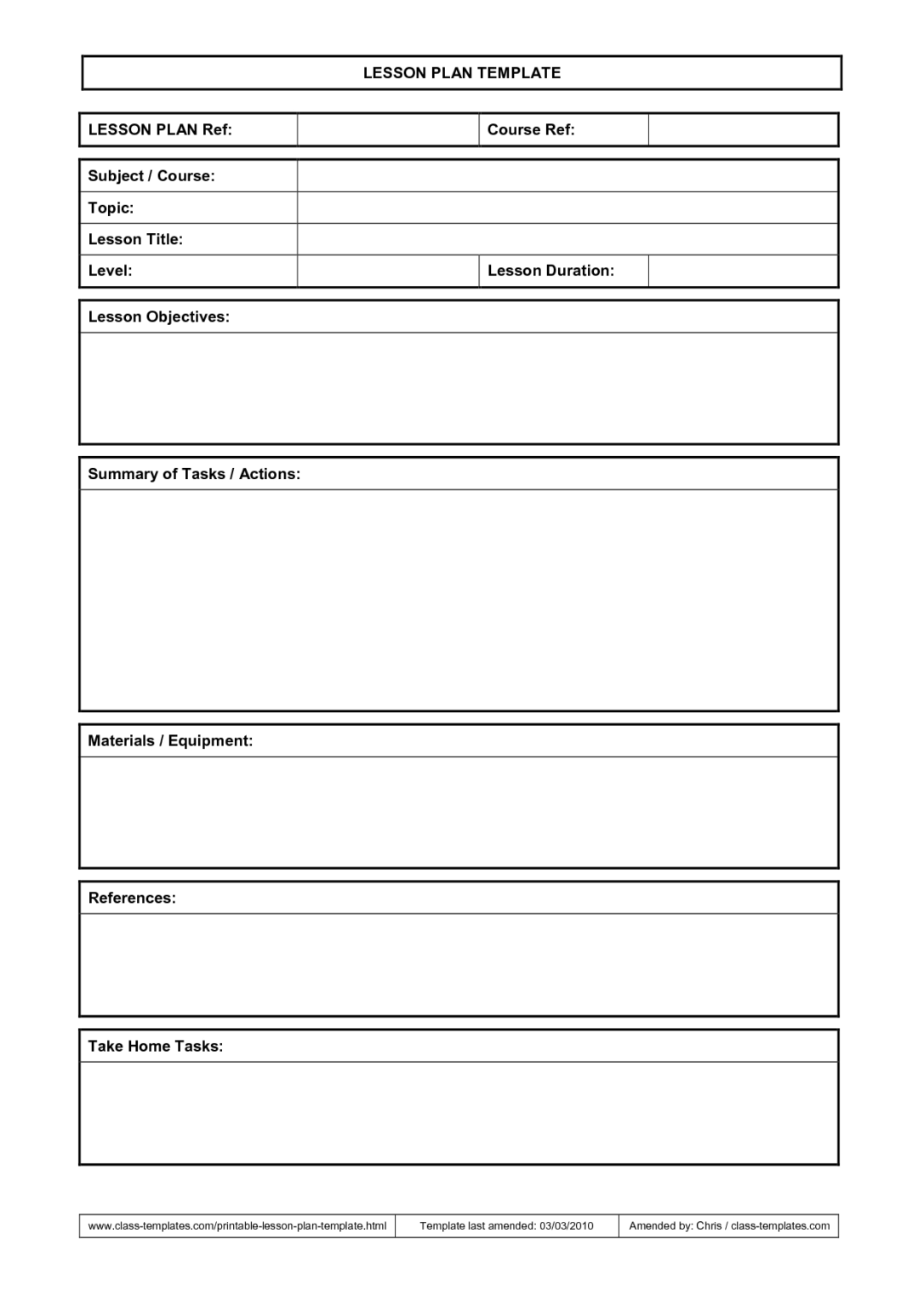 Blank Unit Lesson Plan Template