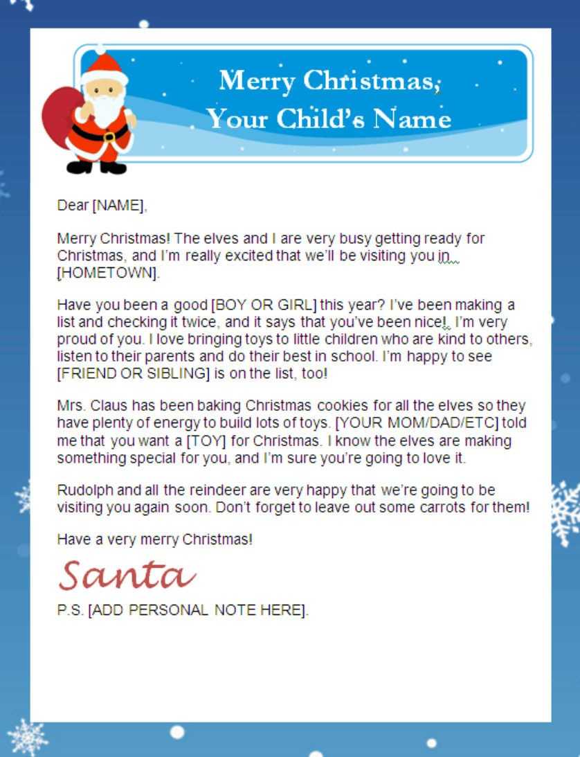 Letter From Santa Templates Free | Printable Santa Letters In Santa Letter Template Word
