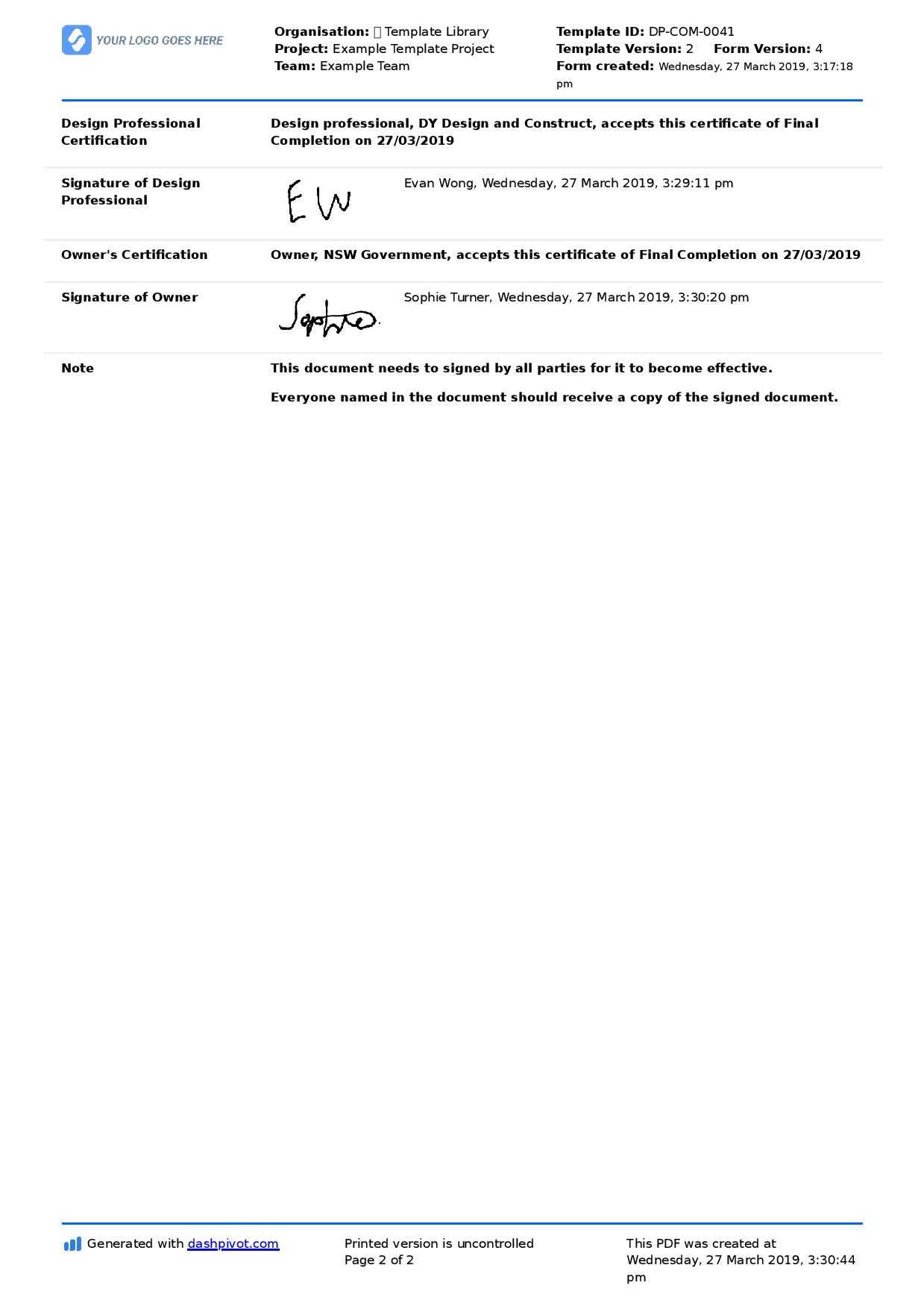 Letter Of Completion Of Work Sample (Use Or Copy For Yourself) Within Practical Completion Certificate Template Uk