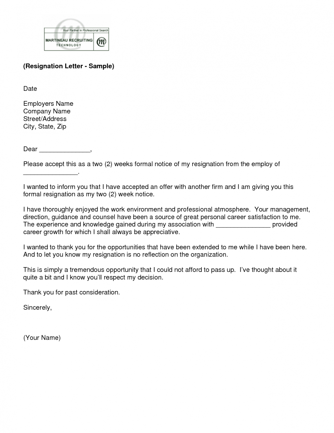 Letter Of Resignation 2 Weeks Notice Template Employee In 2 Weeks Notice Template Word