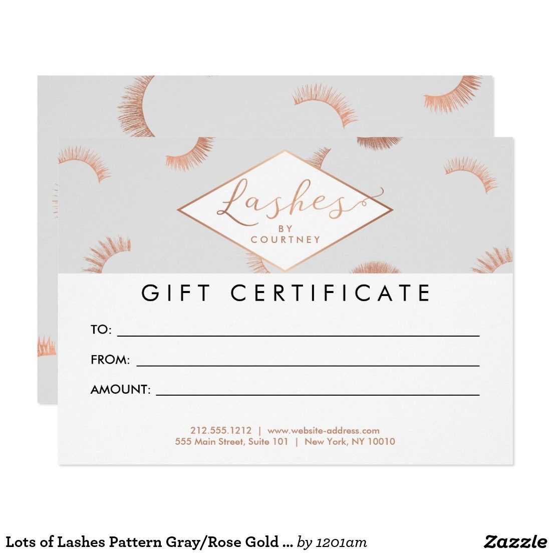 Lots Of Lashes Pattern Gray/rose Gold Gift Card | Zazzle Throughout Nail Gift Certificate Template Free