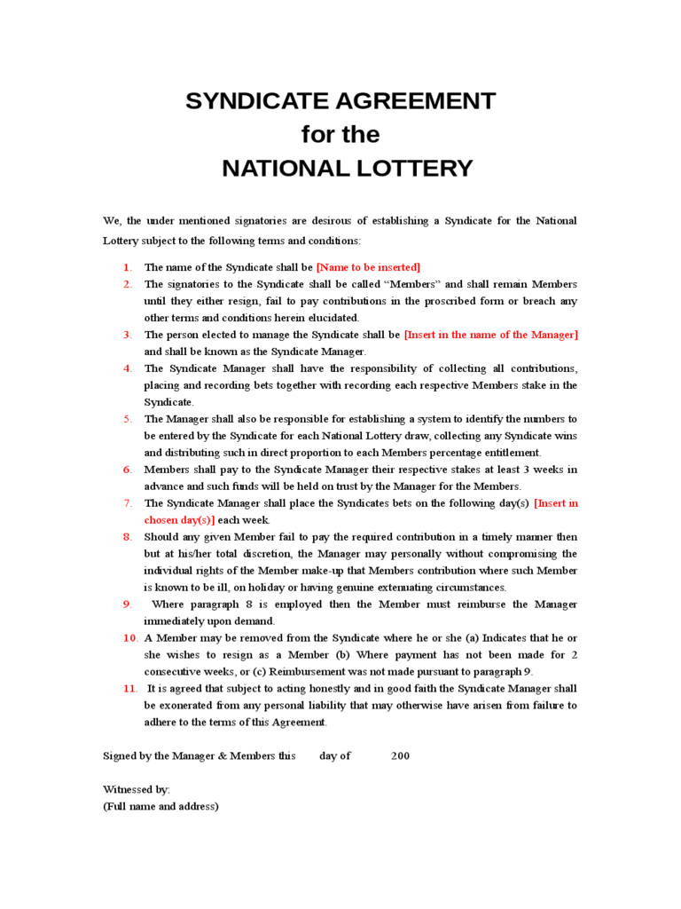 Lottery Syndicate Agreement Form – 6 Free Templates In Pdf Within Lottery Syndicate Agreement Template Word