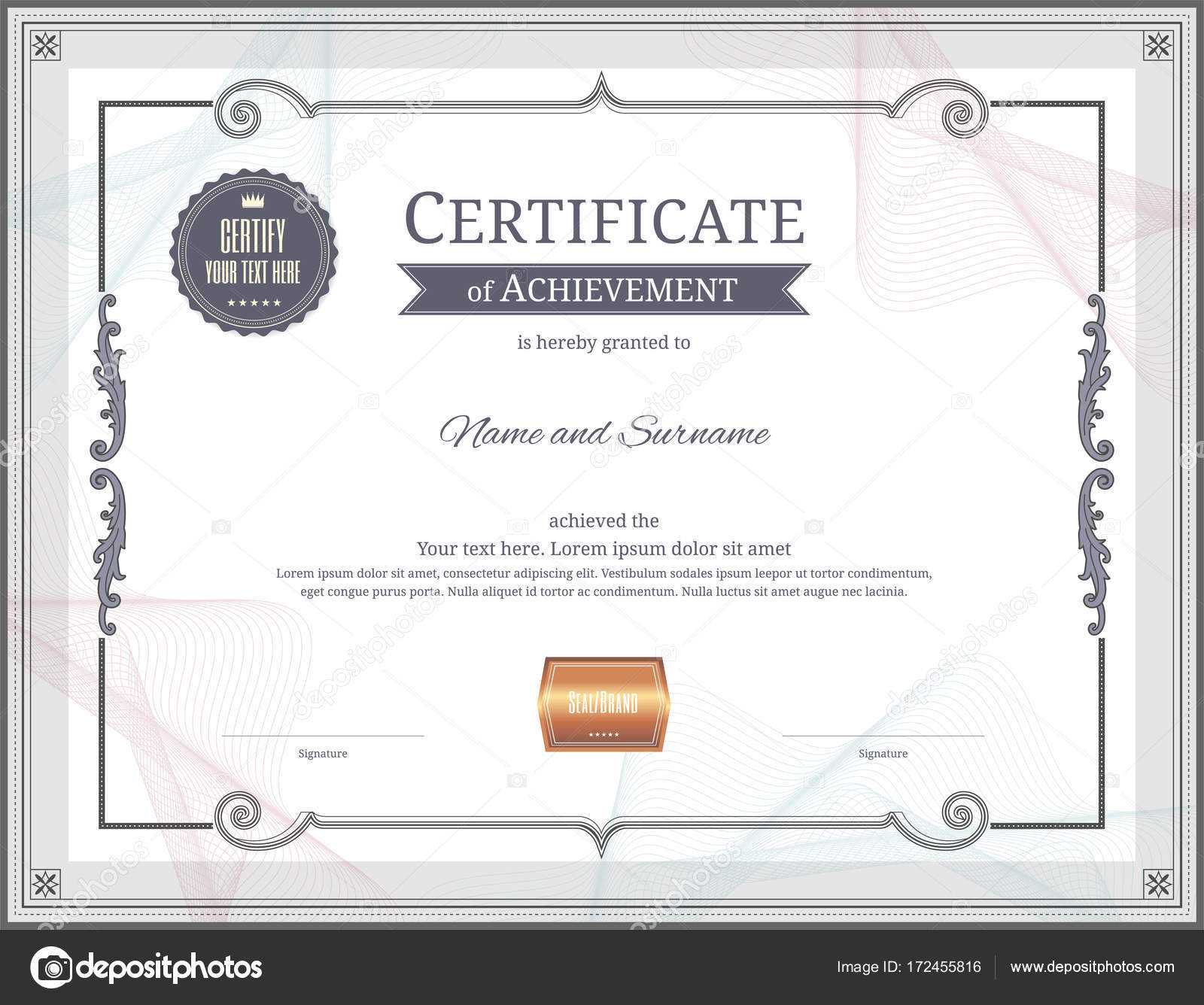 Luxury Certificate Template With Elegant Border Frame For Commemorative Certificate Template