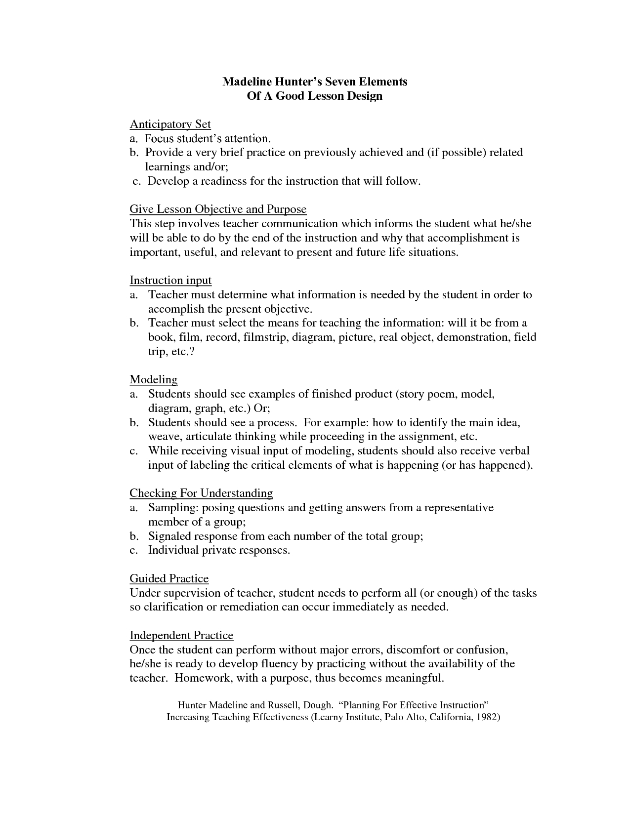 Madeline Hunter Lesson Plan Format Template – Google Search Throughout Madeline Hunter Lesson Plan Template Word