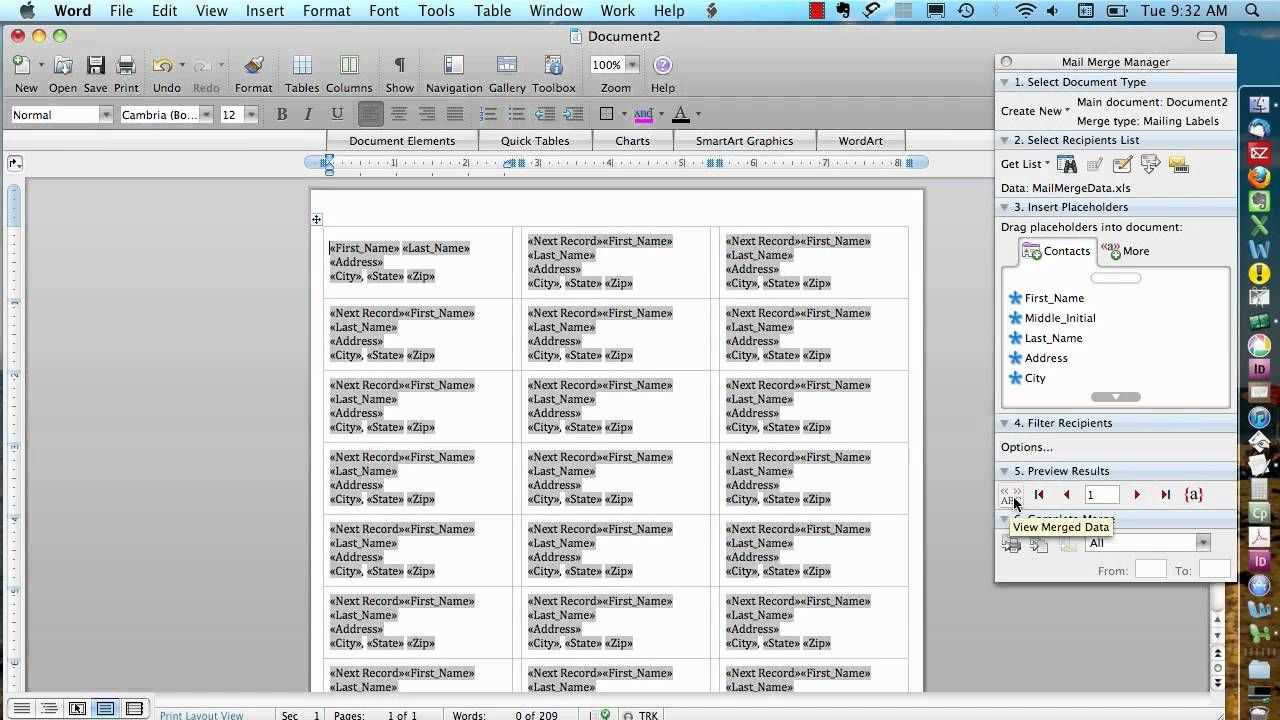 Mail Merge For Mac – Labels – Office 2008 | Microsoft Word Throughout How To Create A Mail Merge Template In Word 2010