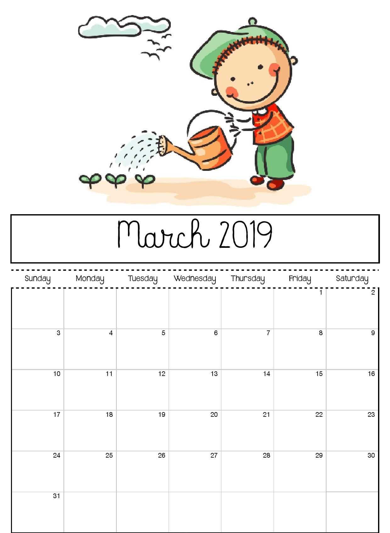 March 2019 Printable Calendar For Kids | Kids Calendar In Blank Calendar Template For Kids