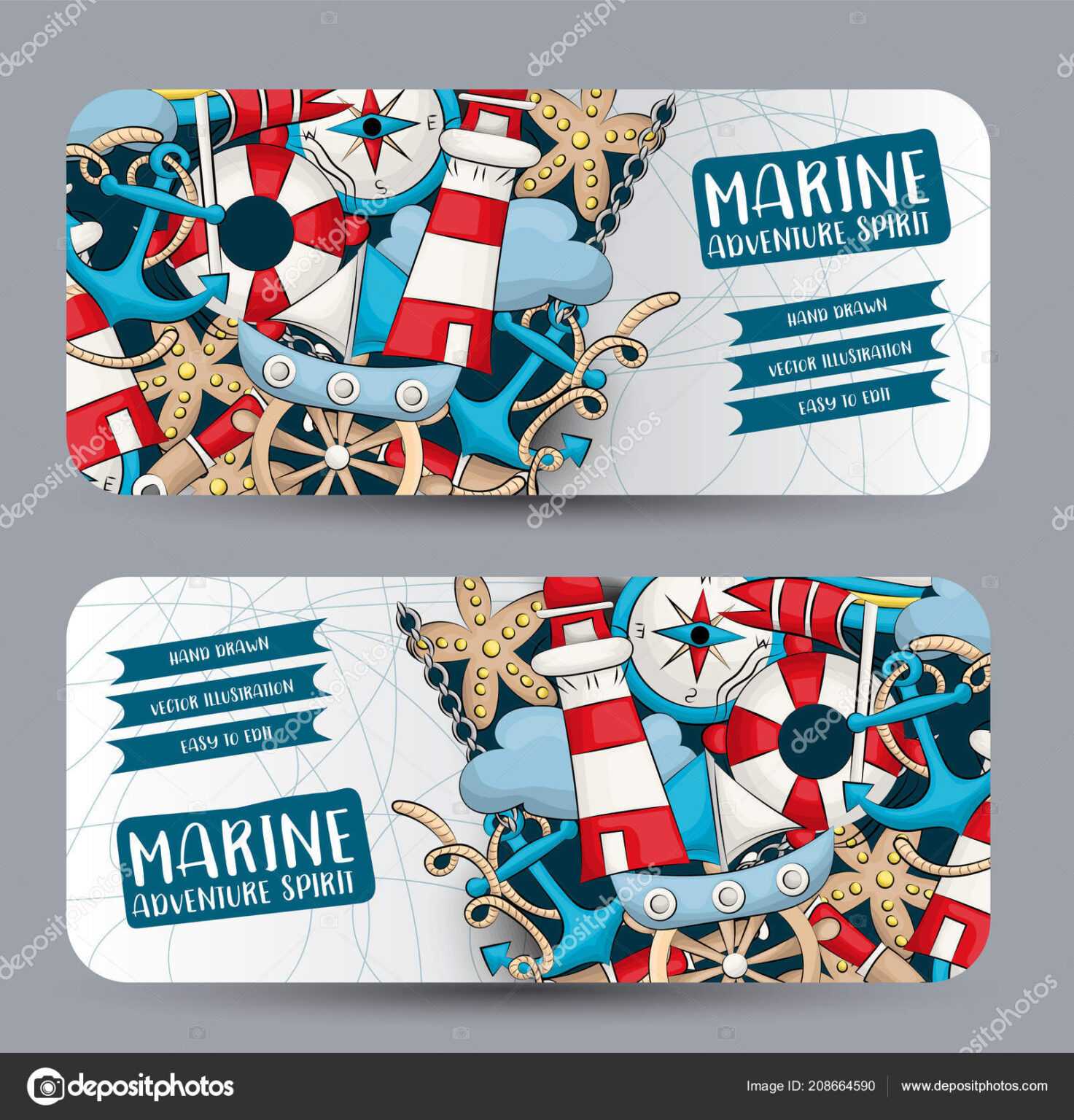 Marine Nautical Travel Concept Horizontal Banner Template In Nautical ...
