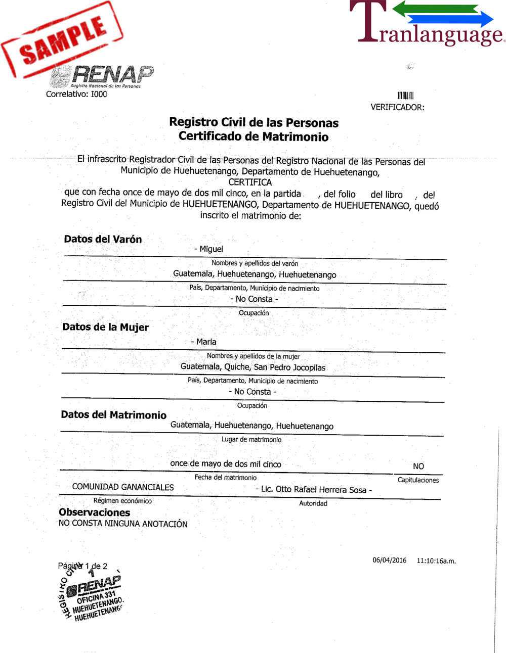 Marriage Certificate Guatemala Throughout Uscis Birth Certificate Translation Template