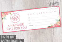 Massage Gift Certificate, Mother's Day Gift Certificate within Spa Day Gift Certificate Template