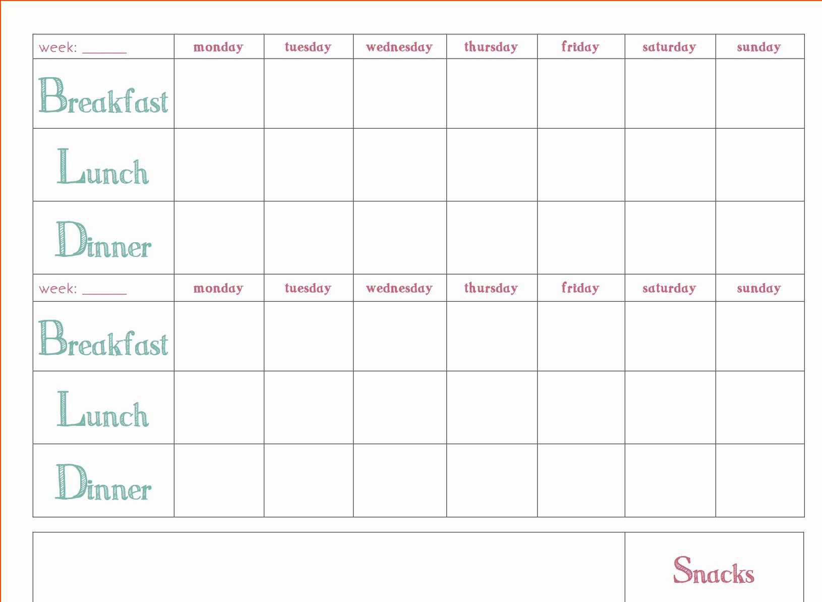 Meal Plan Template Word Unique Free Download Weekly Meal In Weekly Meal Planner Template Word
