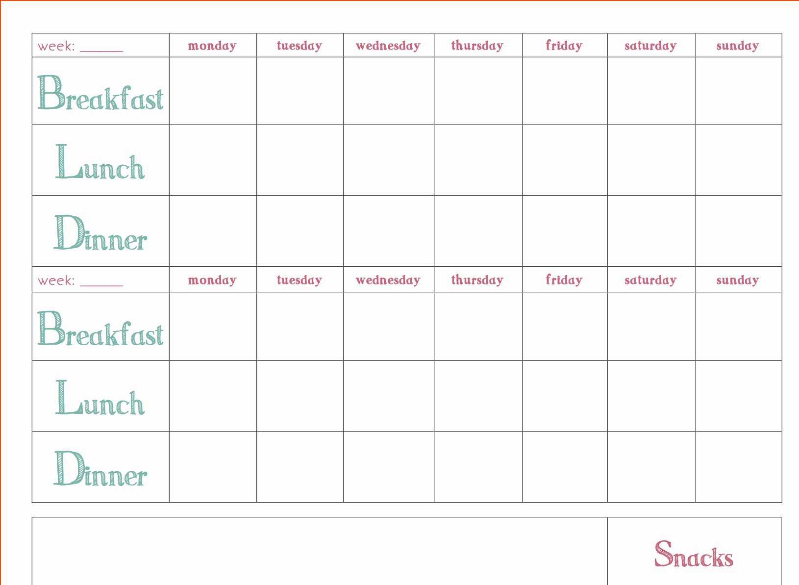 Meal Plan Template Word Unique Free Download Weekly Meal Inside Meal Plan Template Word